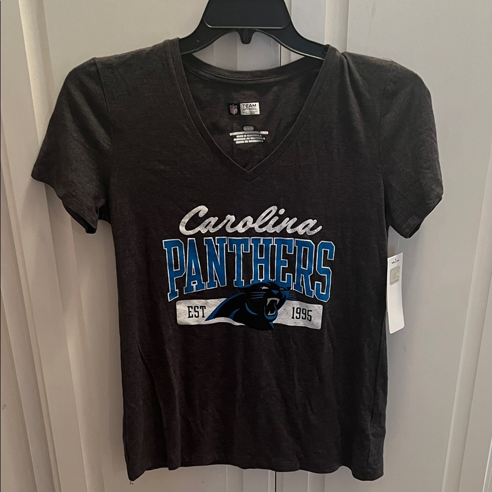 NFL Women's Charcoal Heather V-Neck T-Shirt Carolina Panthers